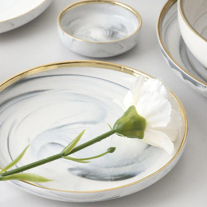 Marbleized Gold Rim Dinnerware